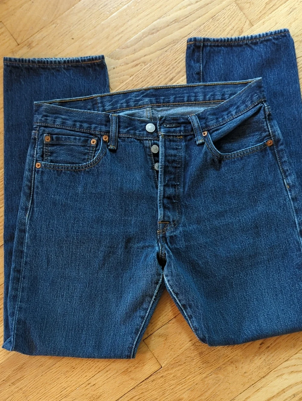 LEVI'S 501: Straight Leg, Dark Blue Button-Fly Denim Jeans (Men's/Women's)